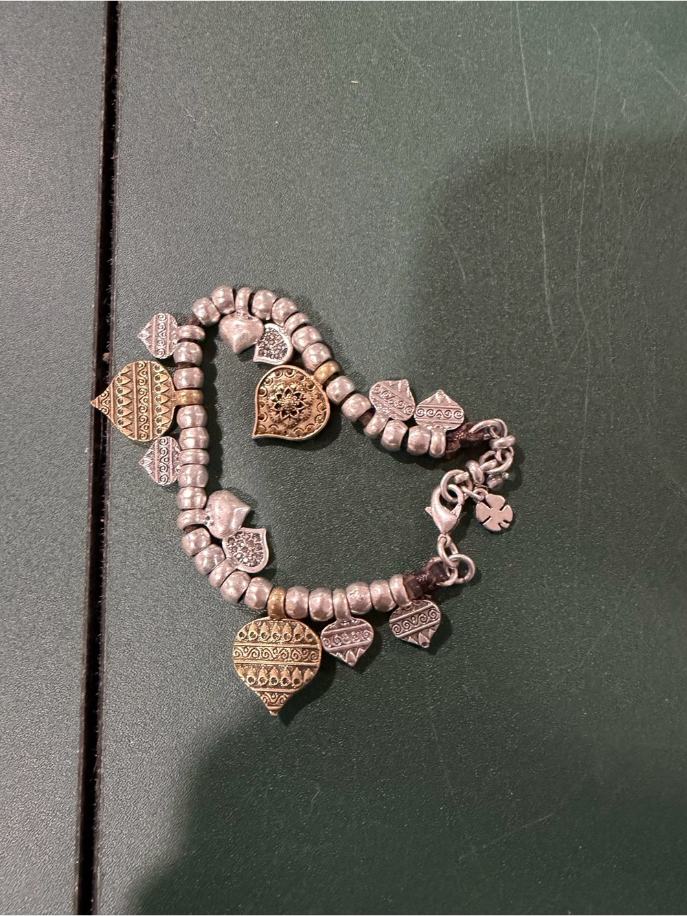 Lucky Brand Two-Tone Heart Charm Bracelet - Silver and Gold Accents